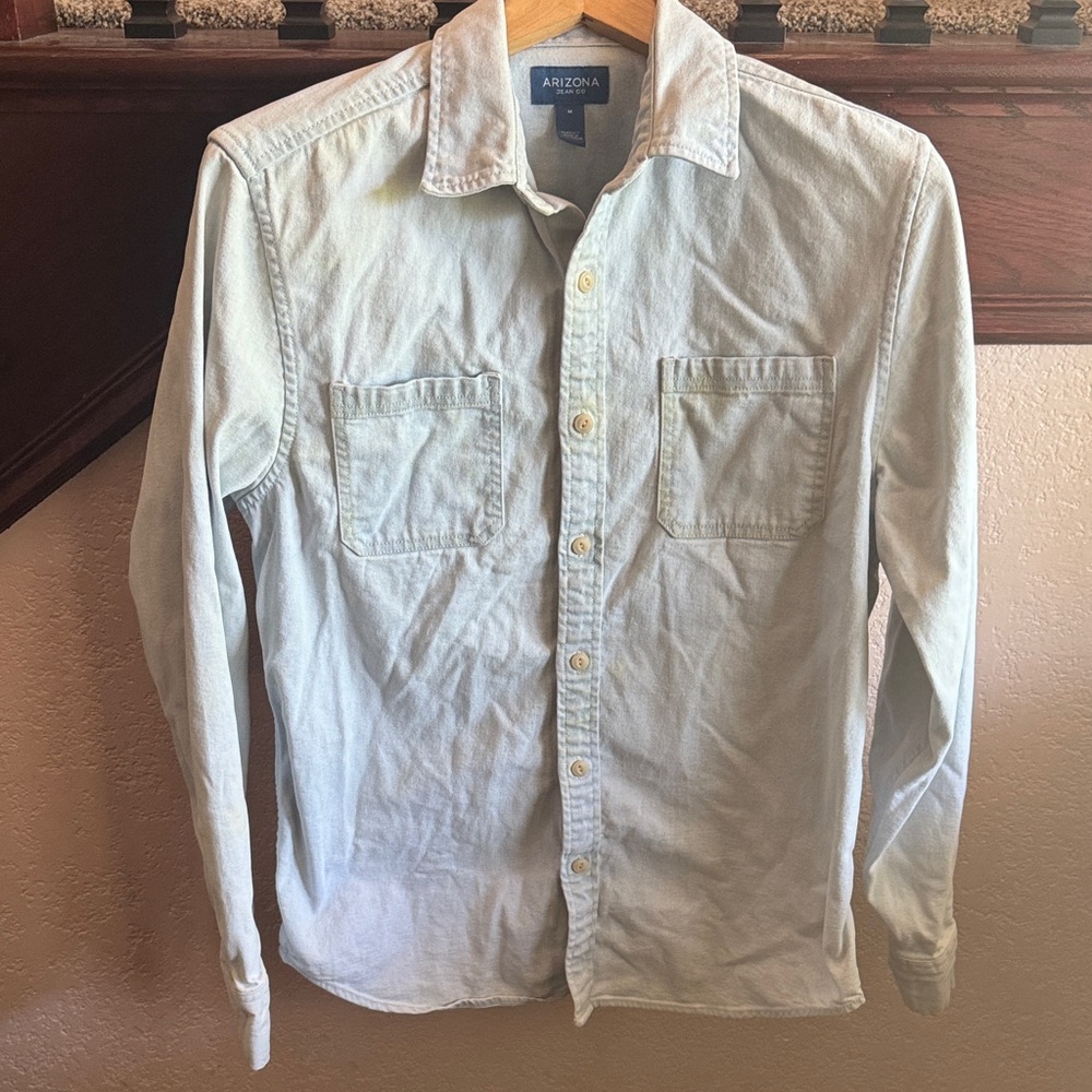Arizona Light Blue Button-Up Shirt Jacket Shacket Casual Denim Long Sleeve Shirt